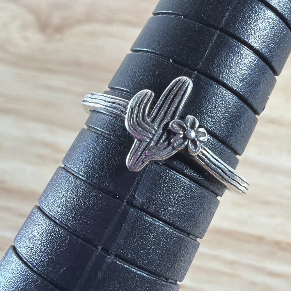 Sterling Silver Cactus In Bloom Ring Desert Flower Inspired Design Size 7.5